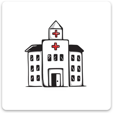hospital building, hand-drawn doodle style sticker