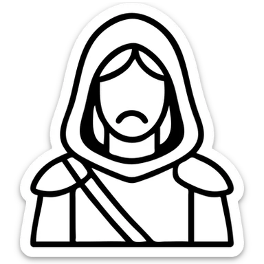 medieval hooded explorer with brown hair, no beard, wearing light armor, chest up view sticker