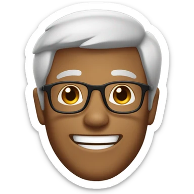 
Face of a man with pilot-type glasses and padlock, with light brown skin, dark brown eyes, dark brown hair, laughing, with a profiled face sticker