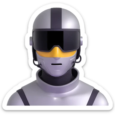 cyber y2k guy with metallic clothing, futuristic visor, and duct tape over his mouth sticker