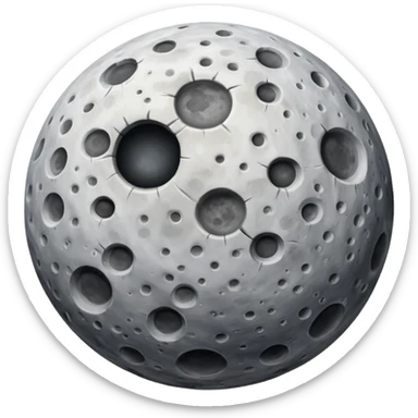 round, gray moon emoji, with white craters and visible lighter plains patches sticker