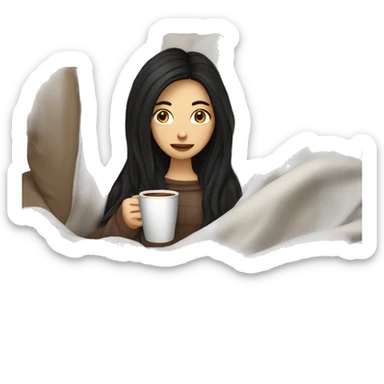 white girl dark hair inside a blanket sipping coffee sticker