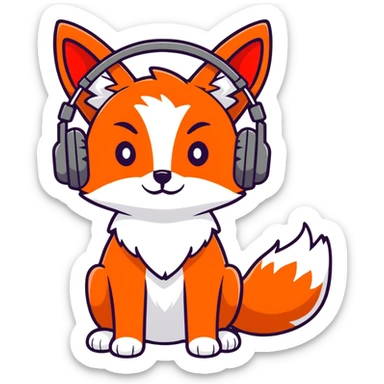 Red fox with headphones sticker