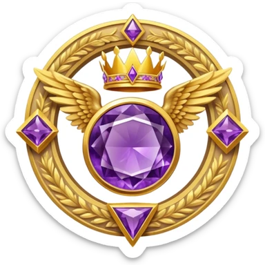 Big round amethyst and triangle rubby inside  the amethyst stone award-in-frame-decorated-with-big-golden-angel--wings and crown sticker