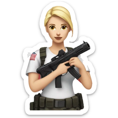 White Female with American flag shirt hold airsoft gun sticker