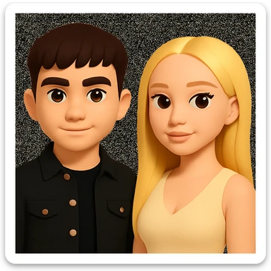 Slightly increase the volume of the upper body of the girl, separate the girl and the boy from each other, make the skin color the same for both characters, keep the cartoon style as in the reference image. sticker