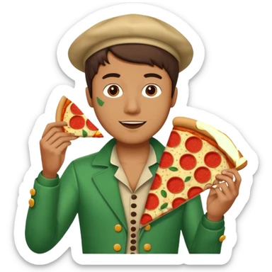 Create a man in a costume eating pizza sticker