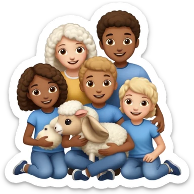 3 girls and 2 boys and a sheep sticker