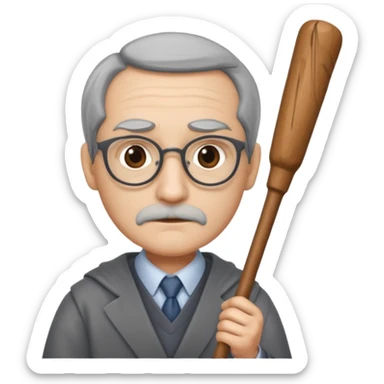 A stern professor holding a stick sticker