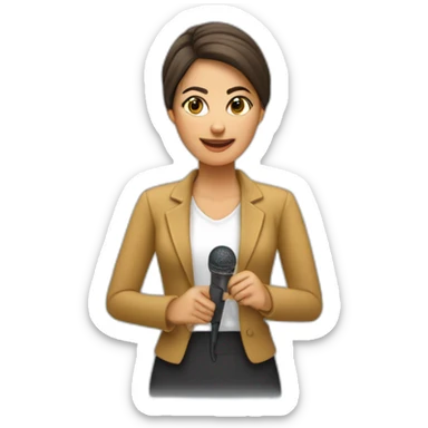 Mujer con un microfono y cansado de su trabajo sticker