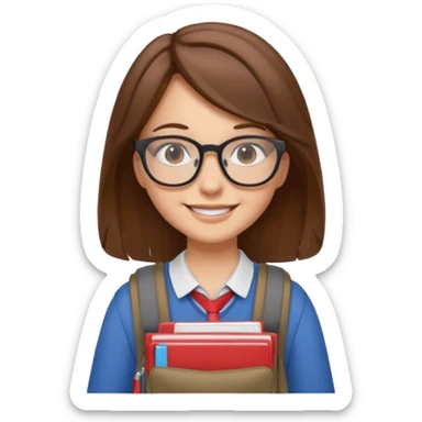 brown hair woman going to university wearing a glasses, looks pretty sticker