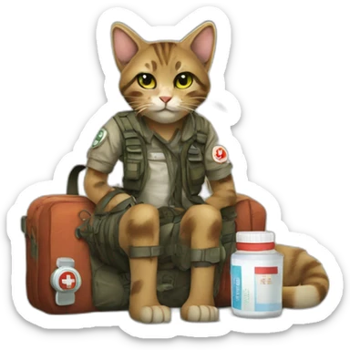 Post-apocalyptic fiction; cat;  first aid kit; sticker