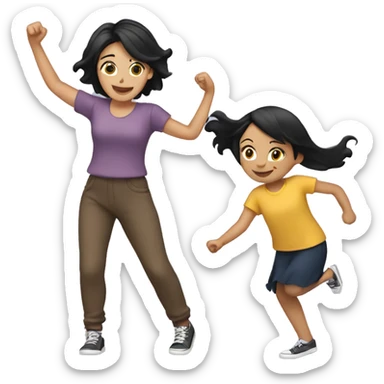 Girl with brown hair dancing with Mum with black hair sticker