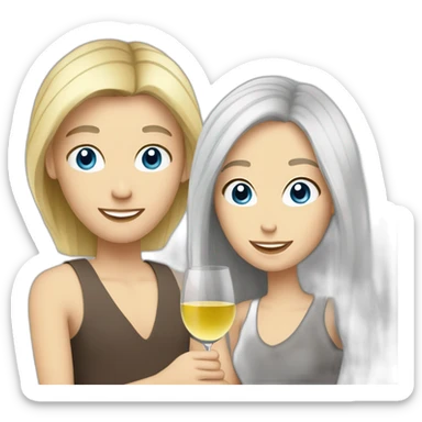 A white woman, she has brown eyes and blond medium long hair. A white man, he has blue eyes and grey hair. They toast to each other with a glass of white wine. sticker