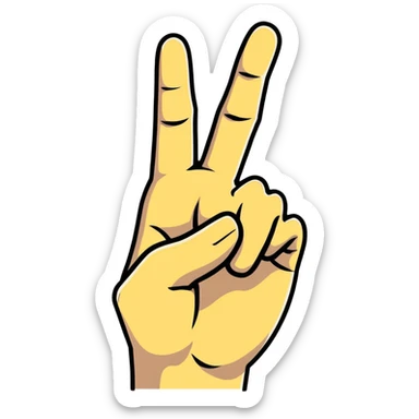 human hand making a peace sign, cartoonish, simple background sticker