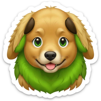 green dog extra furry golden retriever. The dog fur is totally  green sticker