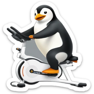 A penguin riding an exercise bike sticker