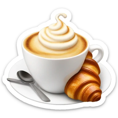 Cup of cappuccino with croissant sticker