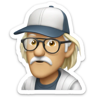 old man smoking with glasses long blonde hair baseball hat cigarettehat sticker