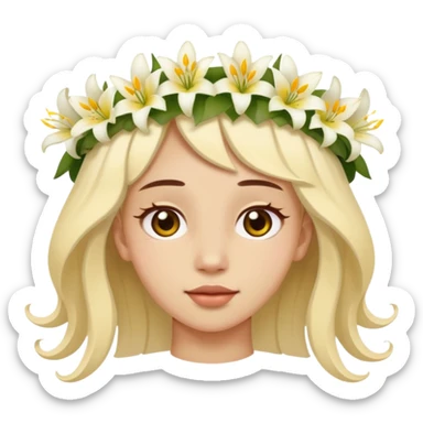 Emoji Face upside down 🙃, with a flower crown on his head, a crown of small white and yellow lilies sticker