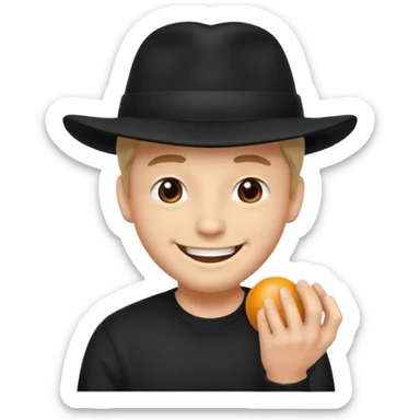 man in black hat smiling superstitiously and squeezing his balls sticker
