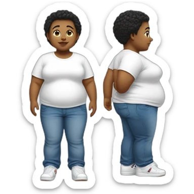 Fat boy thin gurl wearing white tshirt blue jeans and white shoes sticker