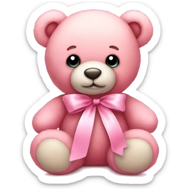 Soft pink teddy bear with pink ribbon sticker