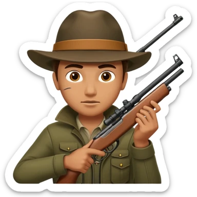 male hunter aiming a rifle, minimal background sticker