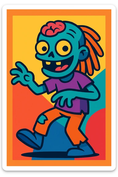 zombie with dreads, playful, vibrant colors, vibrant toon style sticker