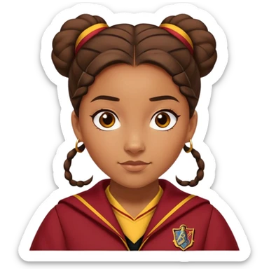 Tiana Benjamin is Angelina Johnson in harry potter, wear hogwarts gryfindor uniform,  thick, brown 1 bun hair , reflecting her bold, stylish, and strong personality sticker