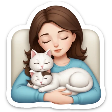 White kitty sleeping on brunette white girl's lap sticker
