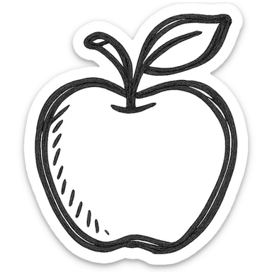hand-drawn black outline of an apple, minimalistic, no fill sticker