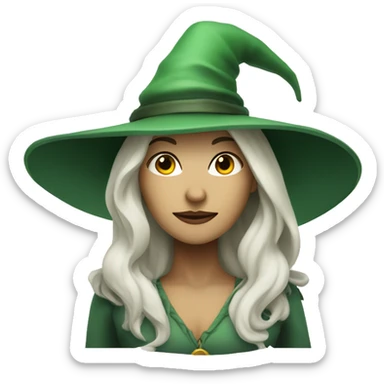 A woman with white skin and white long hair and witch's hat and green clothes ifnj sticker