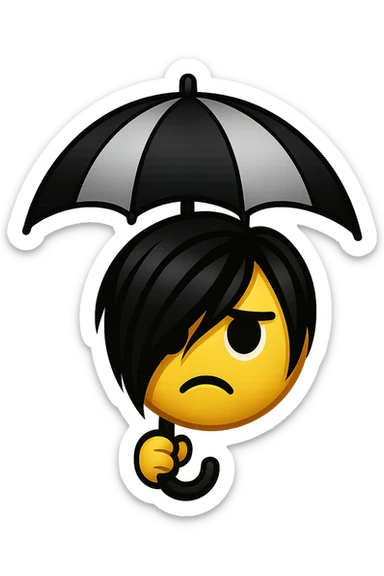 emo emoji, black and silver umbrella, modern and bold, no background sticker