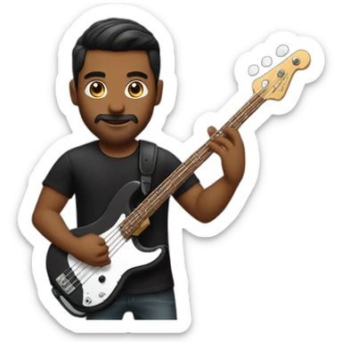 Punjabi, man, very strong, black, in black shirt, playing electric bass sticker