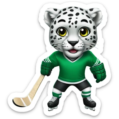 snow leopard as a hockey player in green jersey sticker
