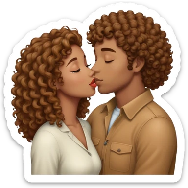 light brown skin curly hair girl kissing white man with brown hair sticker