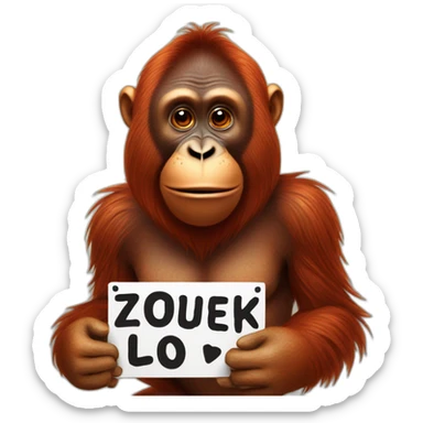 An orangutan with a sign in his hands with the inscription "Zozek Lo"An orangutan with a sign in his hands with the inscription "Zozek" sticker