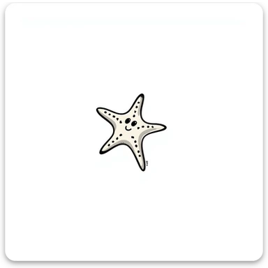 A sea star/starfish with detailed texture in pastel colors (dd9fb0, ffc6d3, a3bfc9, c4bee2, f1b091), hand-drawn doodle style sticker