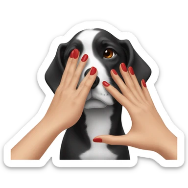 Woman's hand with red manicure petting a dog's head sticker