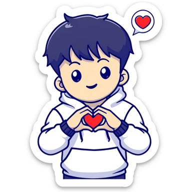 Black-haired male idol making a heart shape with his arms above his head, K-pop style sticker