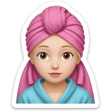 Uma menina com com uma toalha rosa no cabelo sticker