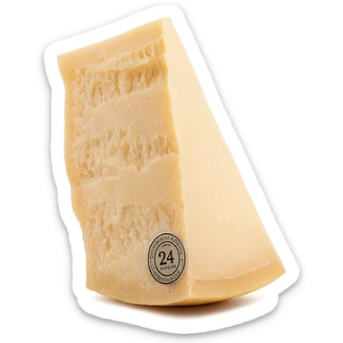 Realistic style piece of Parmigiano Reggiano inspired by the reference image, isolated with no background, natural details, side view, photorealistic rendering. sticker