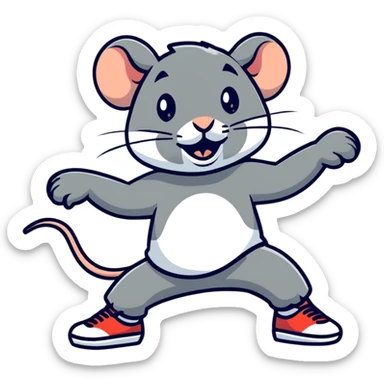 Rat in dynamic breakdance freeze pose with excited expression sticker