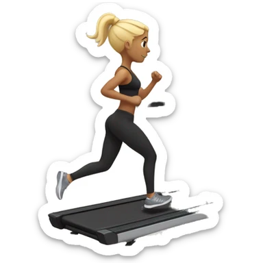 Girl with blonde hair in a ponytail running on a treadmill, she is wearing black leggings and a black sports bra sticker