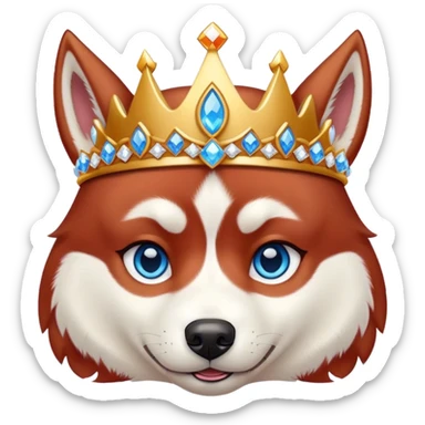 cute, disney-style red siberian husky with blue eyes wearing a bejeweled crown sticker