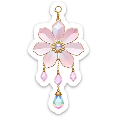 Hanging Iridescent pastel pink sakura crystals white-pearly suncatcher with bell sticker