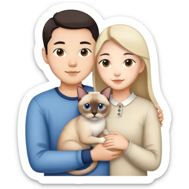 asian couples holding siamese cat sticker