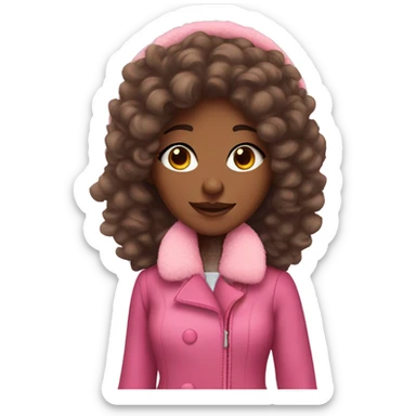 Pretty brown skin girl with earmuffs and long curly hair with pink fur collar coat  sticker