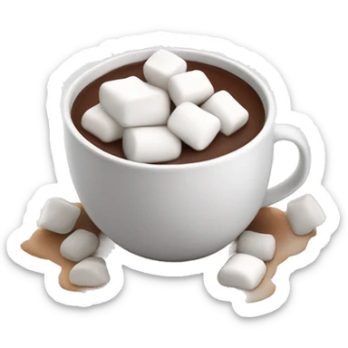 small pile of realistic white marshmallows isolated with bottom half soaked in hot chocolate. sticker